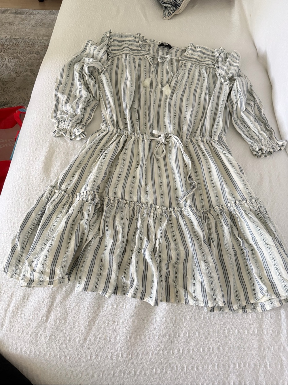 Paige dressStriped Boho Tiered Dress - White and Navy